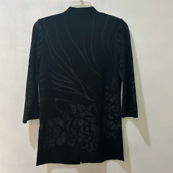 MING WANG OPEN CARDIGAN SWEATER WOMEN Sz SMALL BLACK FLORAL LONG SLEEVES - Picture 3 of 13